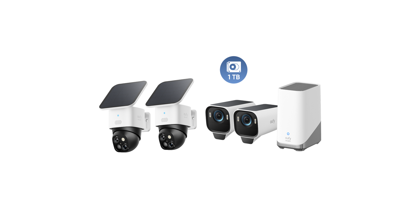 eufyCam S3 Pro 2-Cam Kit + SoloCam S340(2 pack) + 1 TB Hard Drive