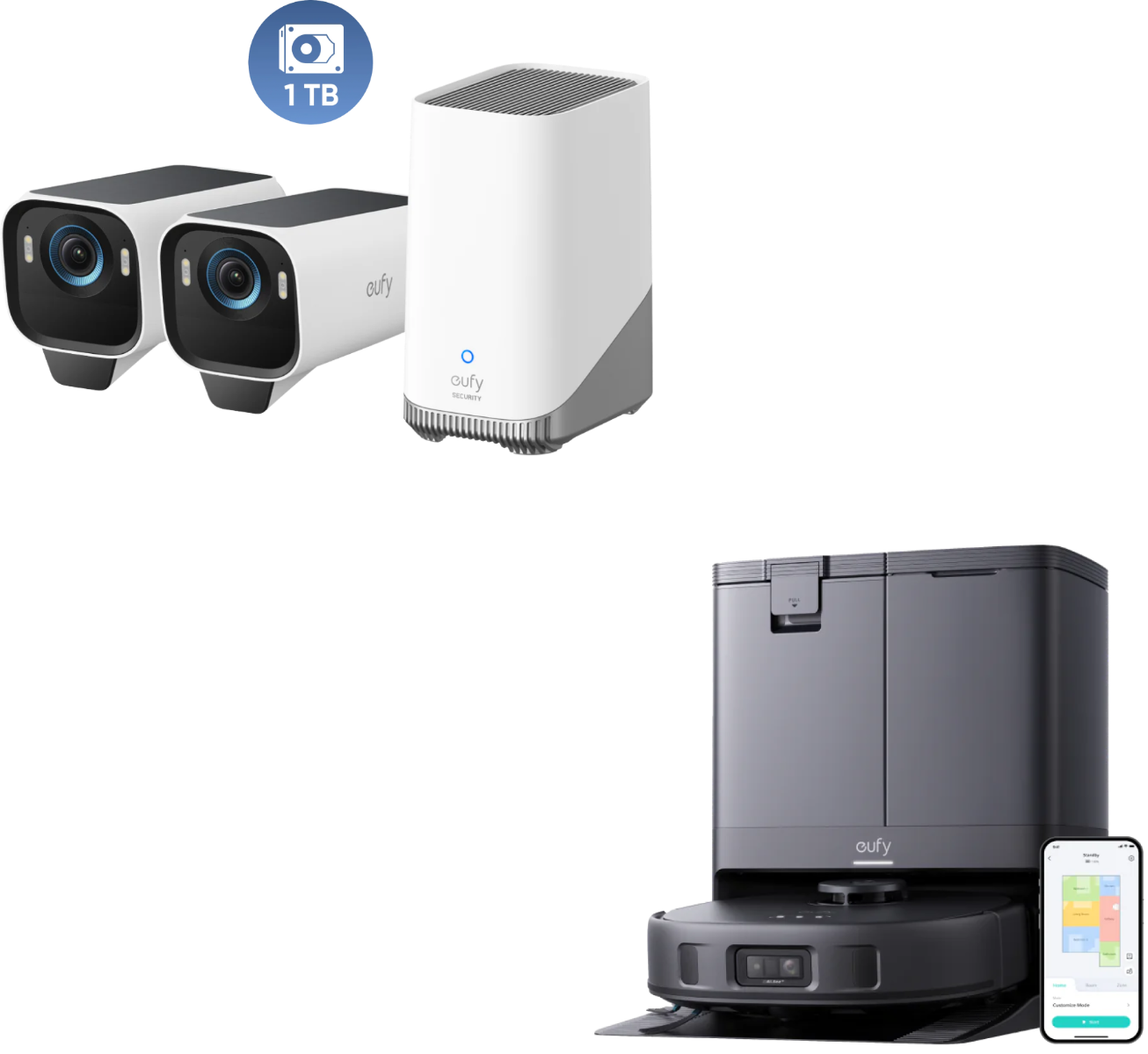 eufy X10 Pro Omni + eufyCam S3 Pro 2-Cam Kit + 1 TB Hard Drive Battery Camera