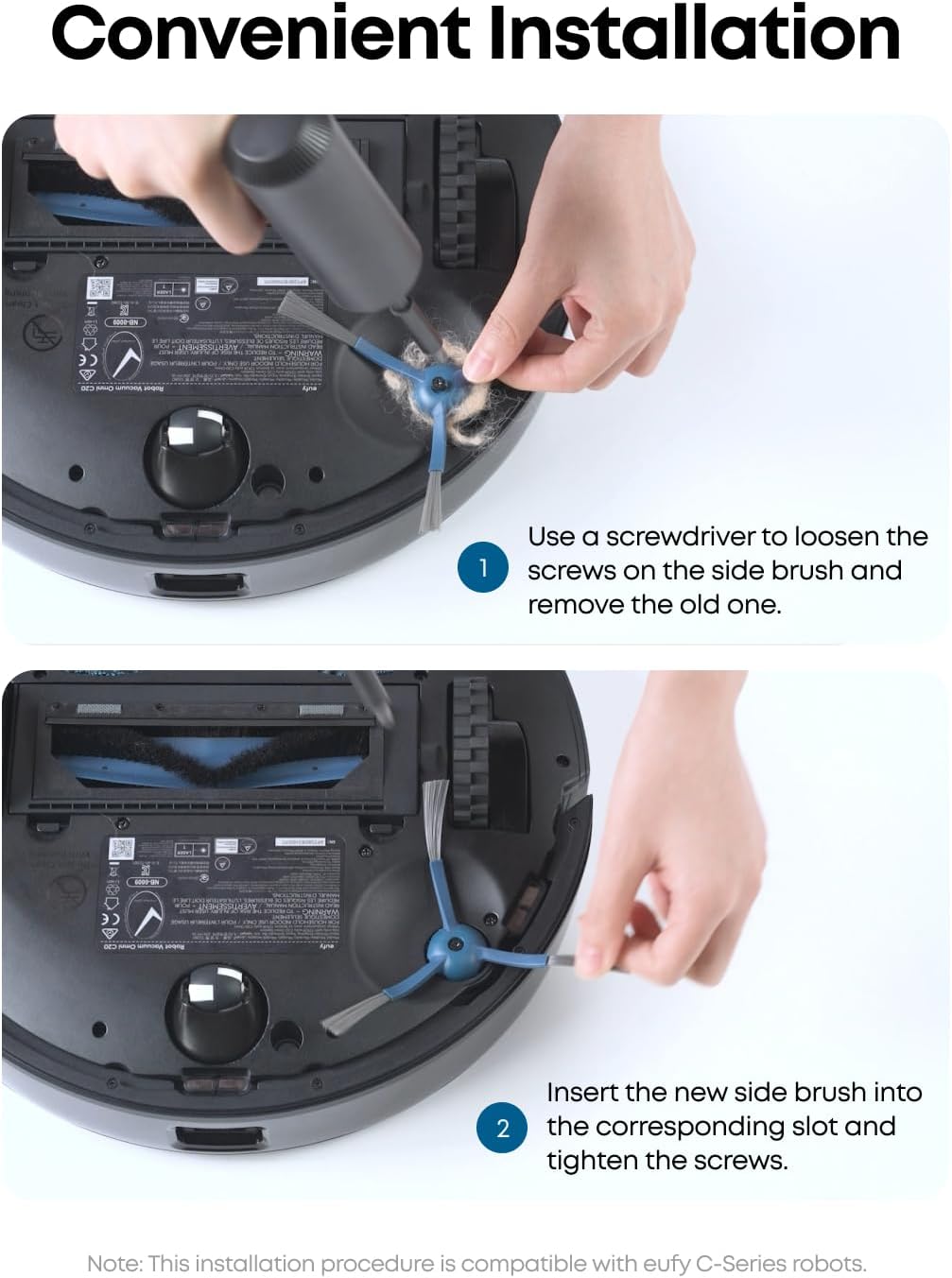 eufy RoboVac Replacement Accessories Kit (2 Side Brushes + 2 Filter Sets + Rolling Brush + Brush Guard) Compatible RoboVac C10.