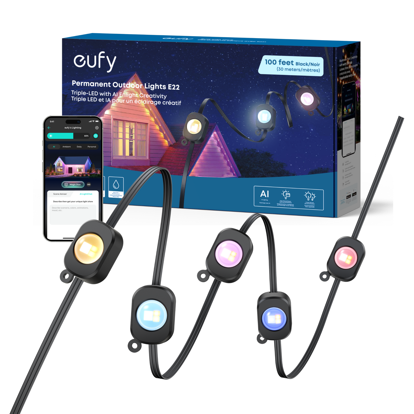 eufy Permanent Outdoor Lights E22 100ft (Black, 100ft)