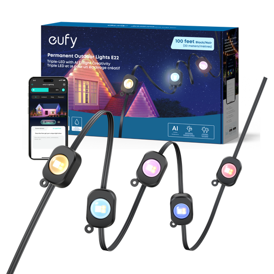 eufy Permanent Outdoor Lights E22 100ft (Black, 100ft)