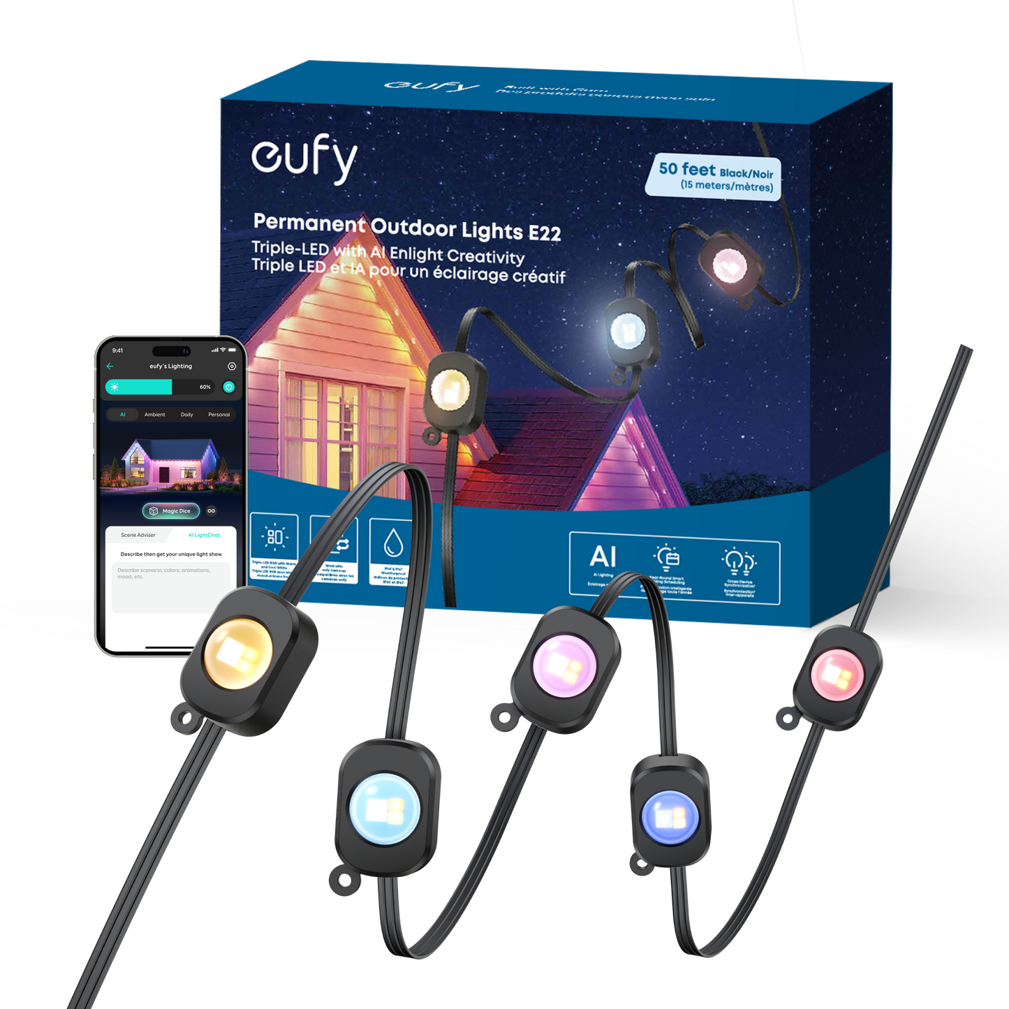 eufy Permanent Outdoor Lights E22 (Black, 50ft)