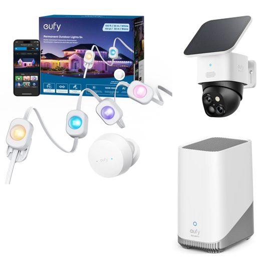 eufy Permanent Outdoor Lights S4 (100ft with 72 LED Lights)+SoloCam S340+HomeBase S380