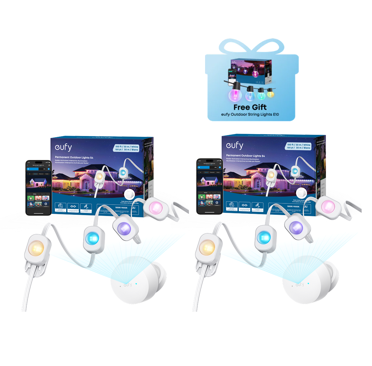 eufy Permanent Outdoor Lights S4 (200ft with 144 LED Lights) with Dual Radars