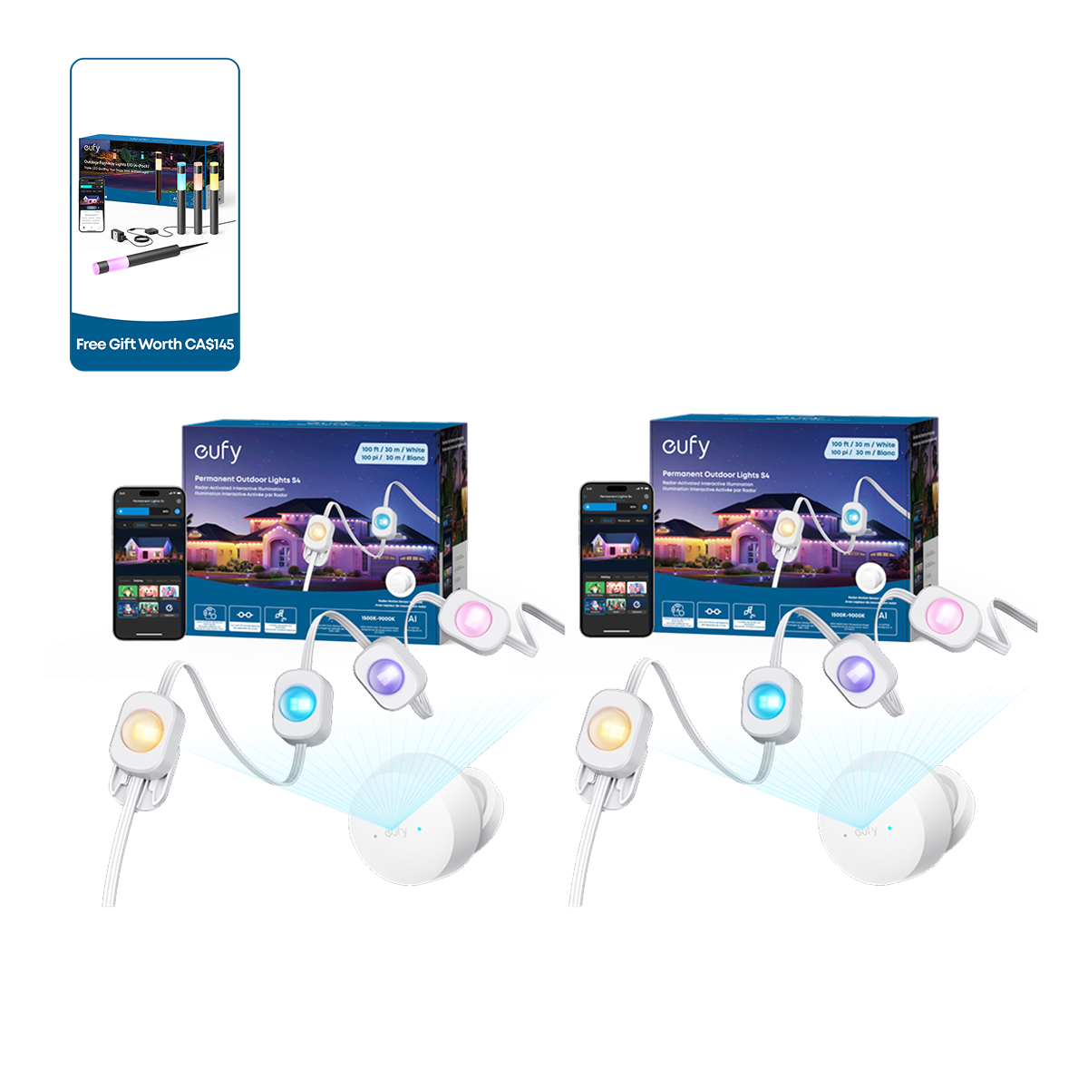 eufy Permanent Outdoor Lights S4 (200ft with 144 LED Lights) with Dual Radars