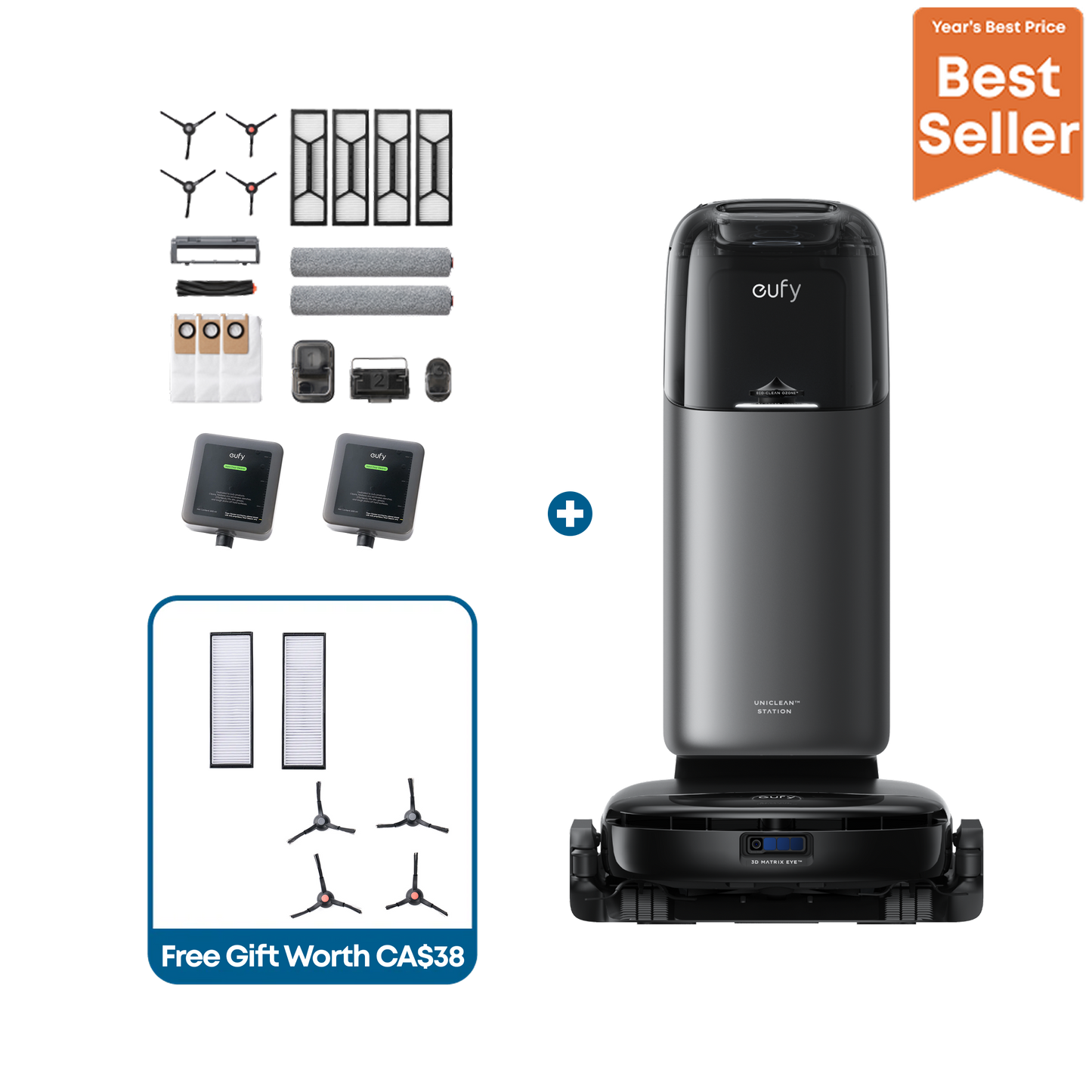 eufy Robot Vacuum Omni S1 Pro + Replacement Kits + 2 Floor washing bottles